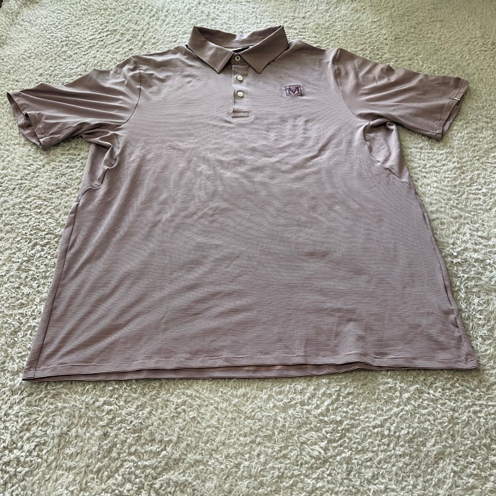 KJUS Men Soren Polo SS Shirt Tiny Stripe Pink Navy Golf UPF 50+ 2XL MG60-908